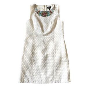 Laundry by Shelli Segal Embossed White Jeweled Jacquard Sheath Dress Size 12